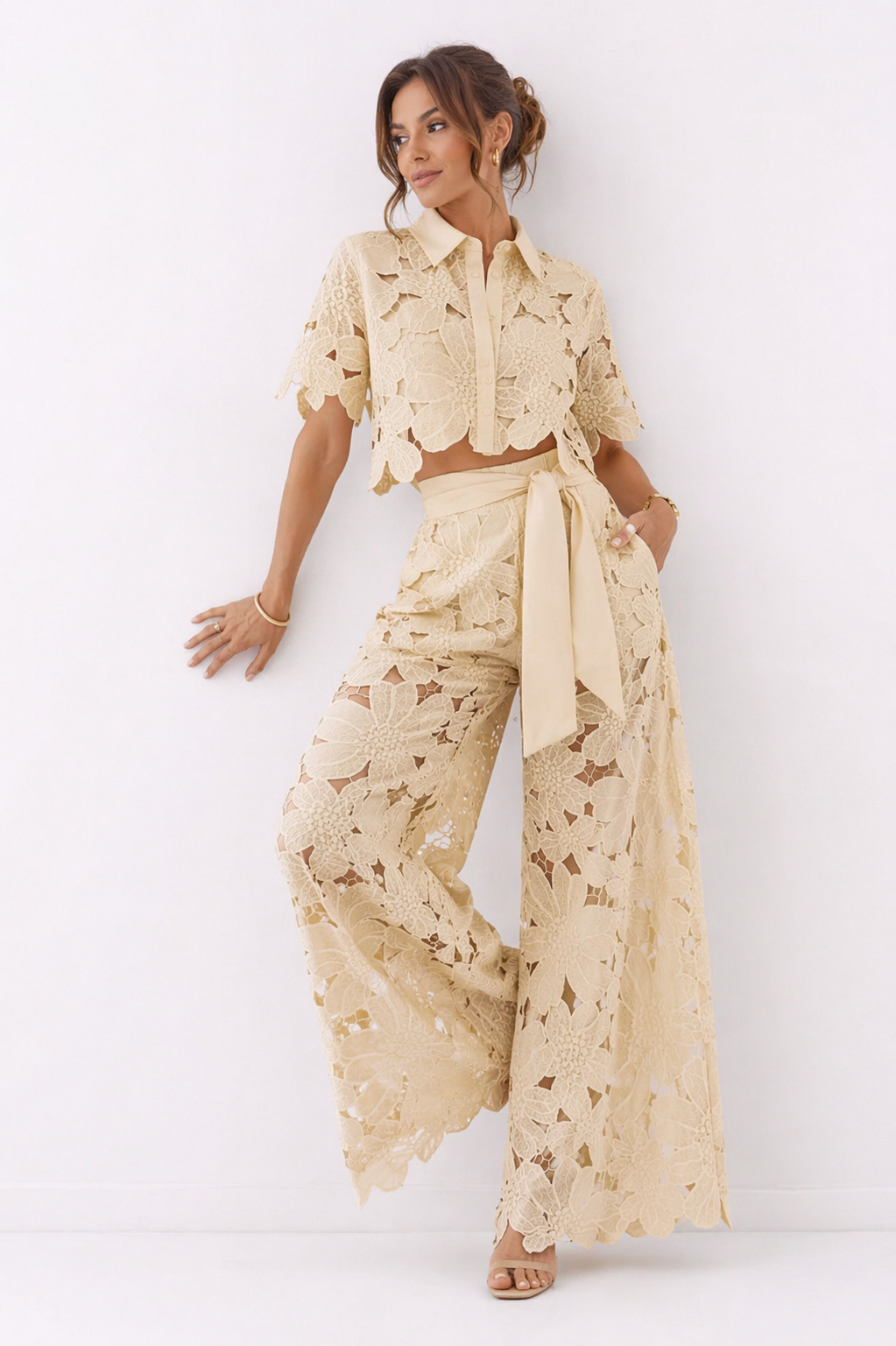 Fleur | Summer Jumpsuits Playsuits Two-Piece Wide-Leg Set — Yellow