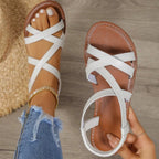 Sidonie | Low Heel Strappy Flat Sandals White Silver Holiday — White