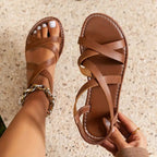 Sidonie | Low Heel Strappy Flat Sandals White Silver Holiday
