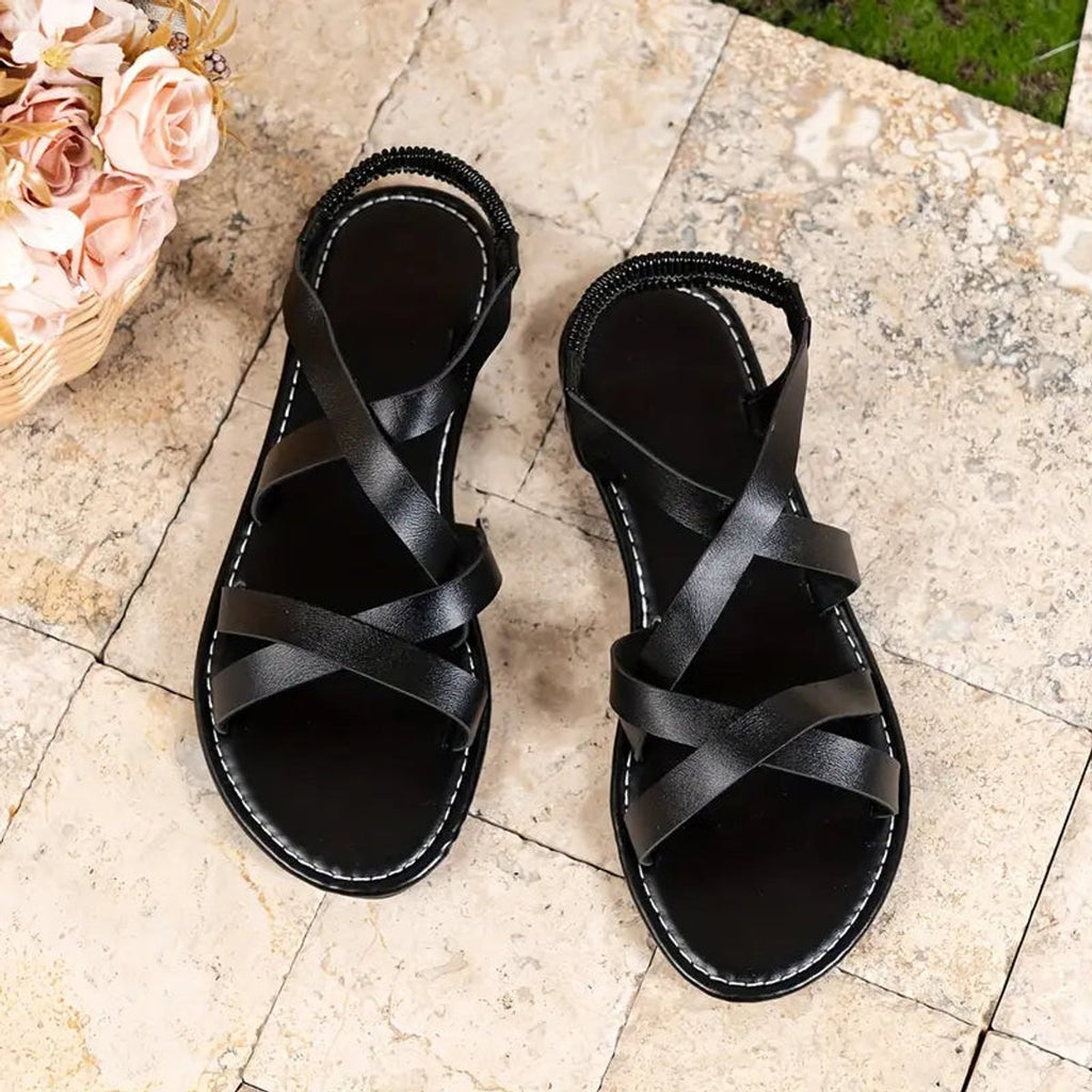 Sidonie | Low Heel Strappy Flat Sandals White Silver Holiday