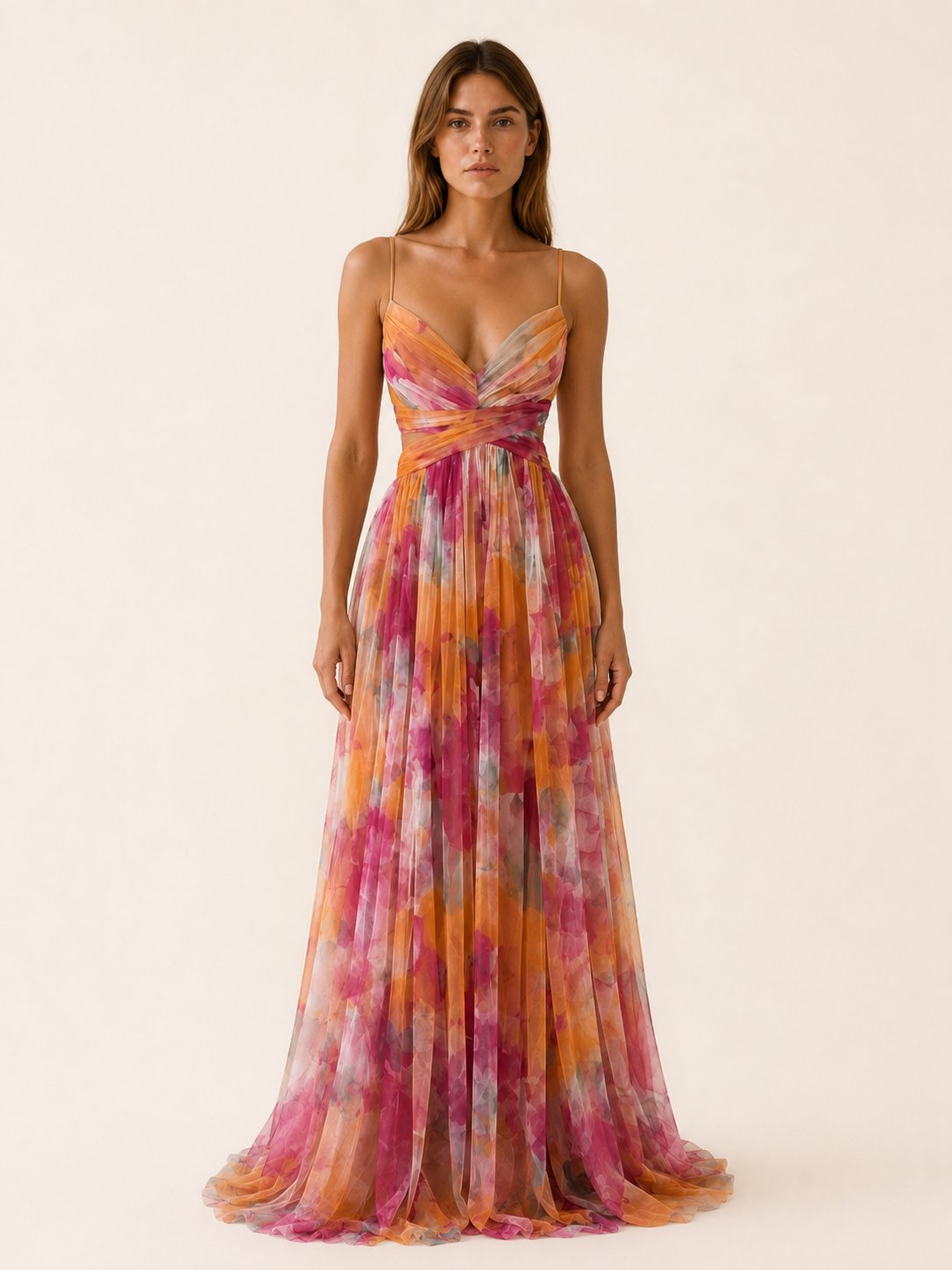 Cosima | Spring Summer Floral Maxi Wedding Guest Dress Petite Dresses — Orange