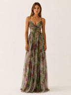 Cosima | Spring Summer Floral Maxi Wedding Guest Dress Petite Dresses — Green