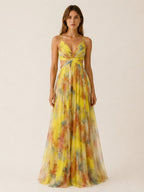 Cosima | Spring Summer Floral Maxi Wedding Guest Dress Petite Dresses — Yellow