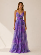Cosima | Spring Summer Floral Maxi Wedding Guest Dress Petite Dresses — Purple
