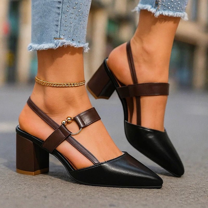 Xanthe | Strappy Block Heels Pink Black White Nude Tan — Black