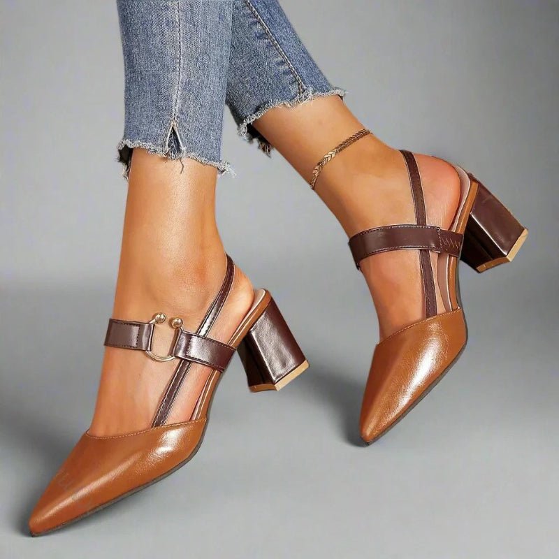 Xanthe | Strappy Block Heels Pink Black White Nude Tan — Brown